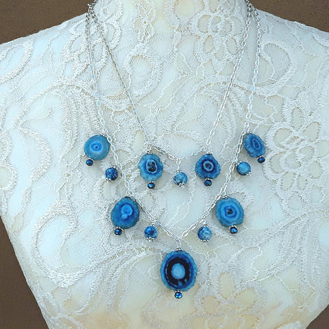 Blue Solar Quartz Multi Strand Statement Necklace, Unique Colorful Gemstone Gift for Her
