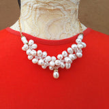 Freshwater Pearl Designer Inspired Statement Necklace - Unique Cluster Bib - Gift for Her