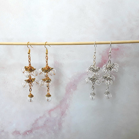 Clear Glass Bubble Chandelier Earrings in Gold or Silver - Unique Bridal Statement Dangles
