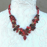 Red Designer Inspired Unique Statement Cluster Necklace - Chunky Gift for Her