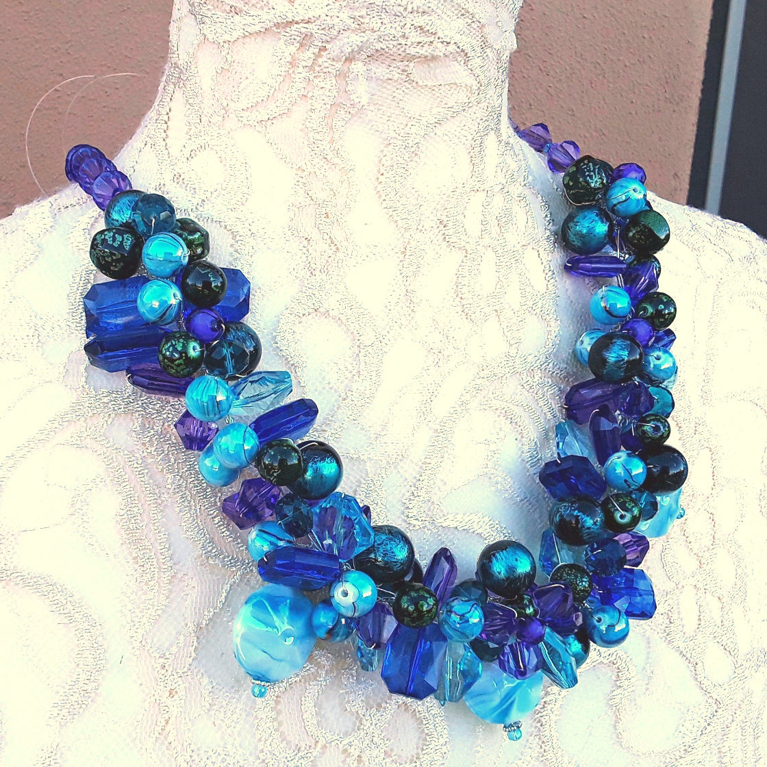 Purple Colorful Chunky Cluster Statement Necklace, Unique Gift for Her, Mother of the Bride Bib