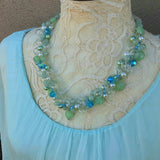 Glass Bubble & Pearl Twisted Wire Statement Necklace - Unique Colorful Cluster Collar - Gift for Her