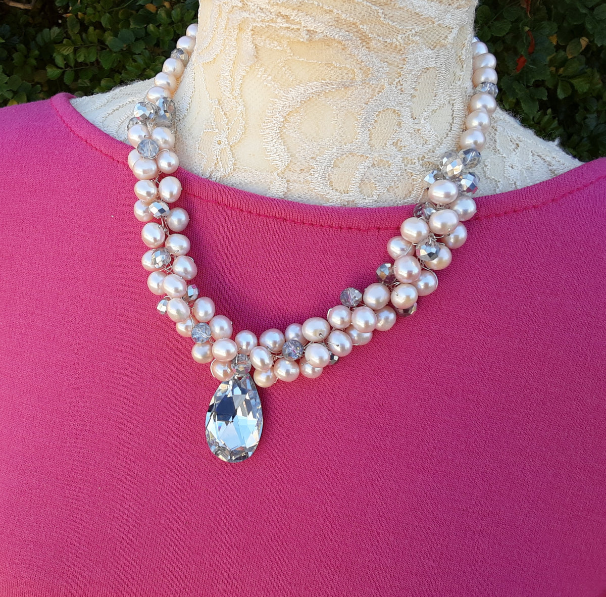 Freshwater Pearl Designer Inspired Statement Necklace - Chunky Gift for Her - Unique Bridal Jewelry