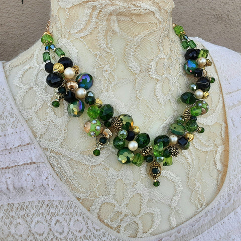 Unique Twisted Wire Chunky Statement Necklace in Irish Green - One of a Kind Mother of the Bride Bib