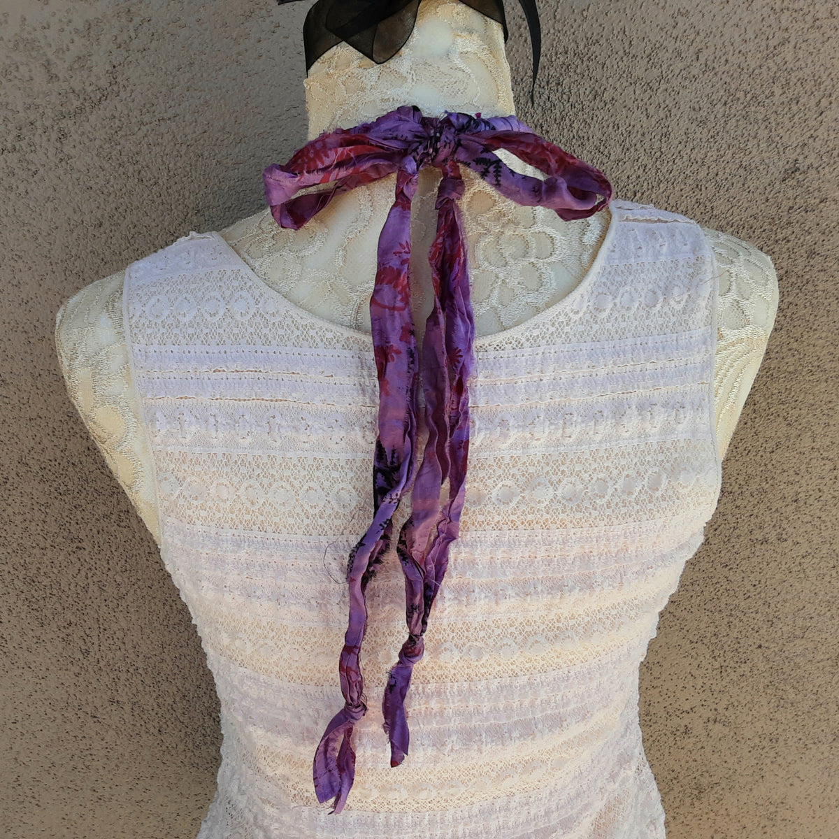 Violet Sari Silk Ribbon Flower Statement Necklace - Gypsy Style Gift for Her - Upcycled Jewelry