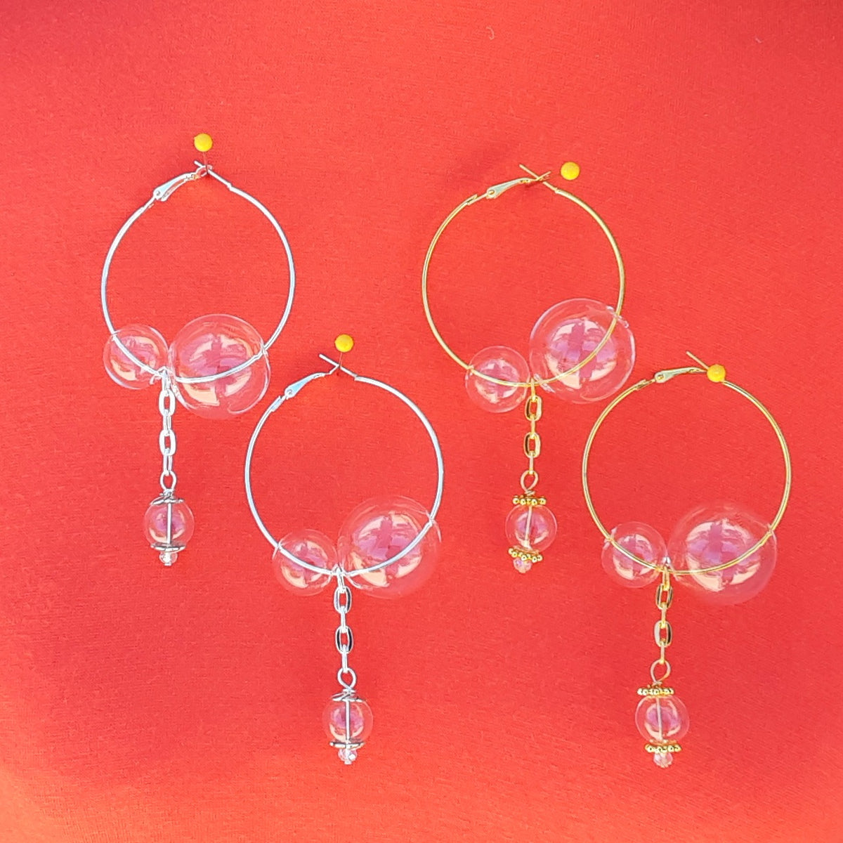 Hand Blown Glass Bubble Hoops in Gold or Silver Plated Statement Earrings - Bridesmaid Gift