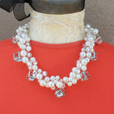 Unique Pearl Bridal Statement Necklace, Chunky Wedding Necklace, Crystal Gift for Her