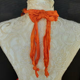 Boho Burnt Orange Sari Silk Ribbon Flower Statement Necklace - Gypsy Style Fabric Jewelry Gift for Her