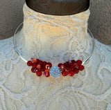 Vintage Button Statement Wire Choker in 3 Colors - Unique Crystal Bridal Necklace - Beaded Gift for Her