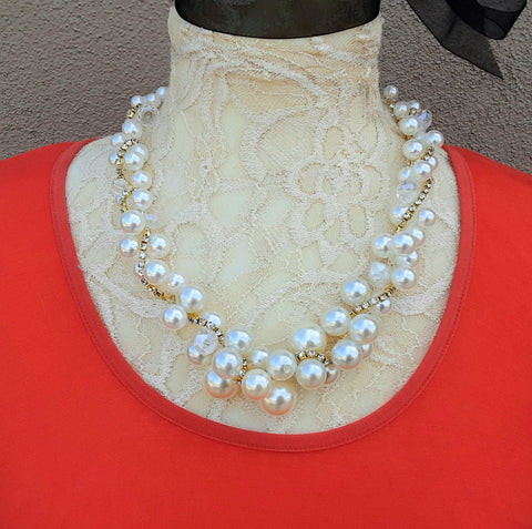 Unique Designer Inspired Pearl Bridal Statement Necklace - Chunky Artisan Gift for Her 