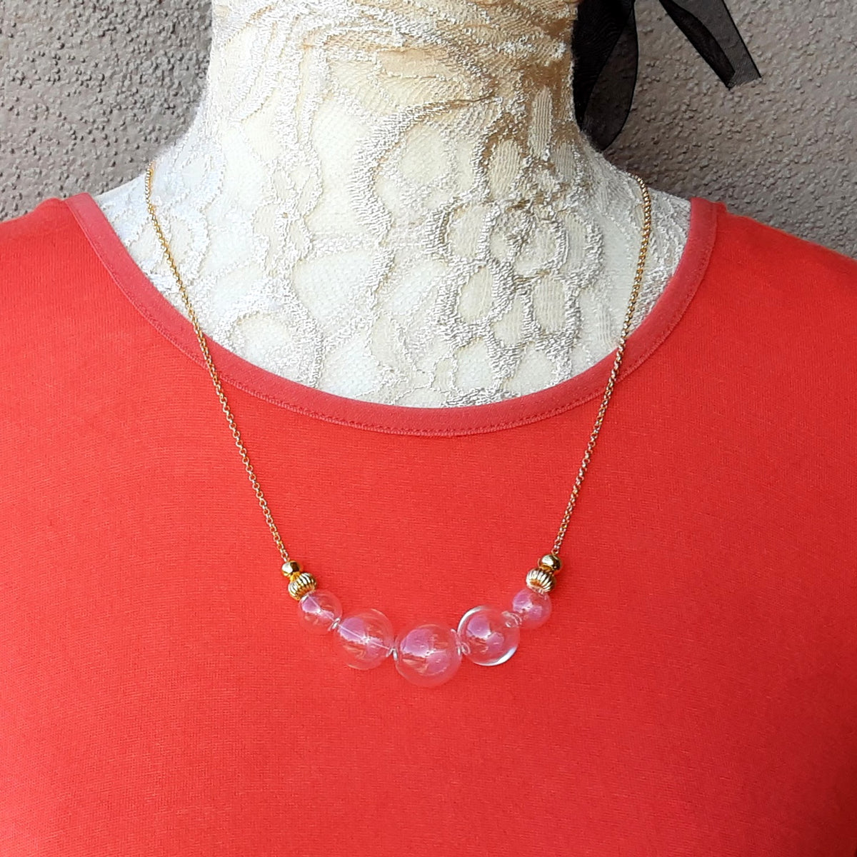 Hand Blown Glass Bubble Necklace, Glass Sterling Silver or Gold Plated Jewelry, Modern Sautoir