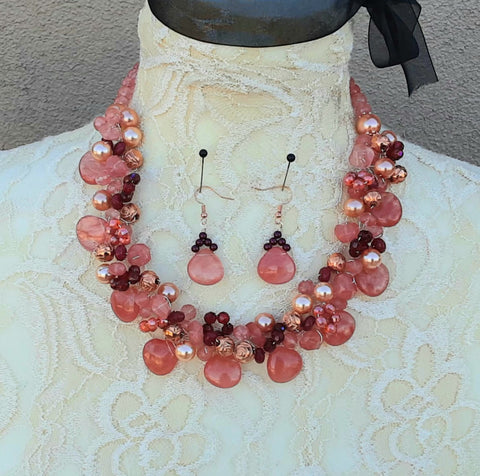 Cherry Opal Chunky Statement Necklace, Unique Twisted Wire Semi Precious Gemstone Necklace