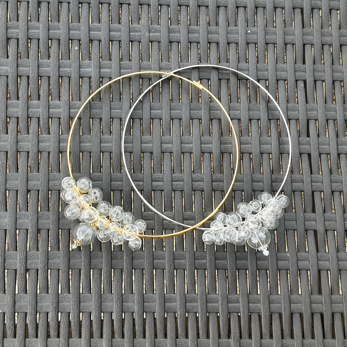 Clear Hand Blown Glass Wire Bridal Choker in Plated Gold or Silver - Unique Modern Bubble Gift for Her