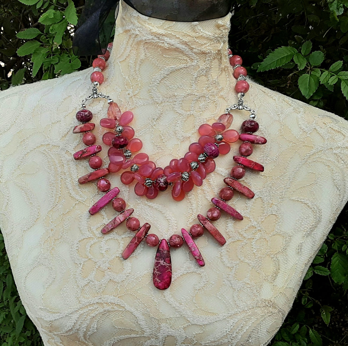 Chunky Gemstone Statement Necklace, Unique Twisted Wire Collar, Jasper Gift for Her