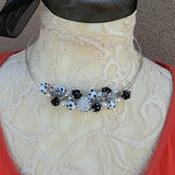 Vintage Rhinestone Button Statement Wire Choker in 4 Colors - Unique Crystal Bridal Necklace - Beaded Gift for Her