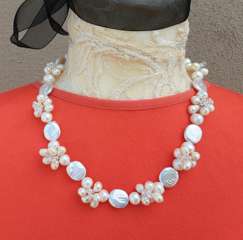 Keshi Freshwater Pearl Statement Necklace - Baroque Pearl Gift for Her - Unique Bridal  Bib