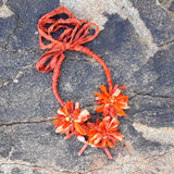 Boho Orange Sari Ribbon Flower Statement Necklace - Gypsy Style Fabric Gift for Her