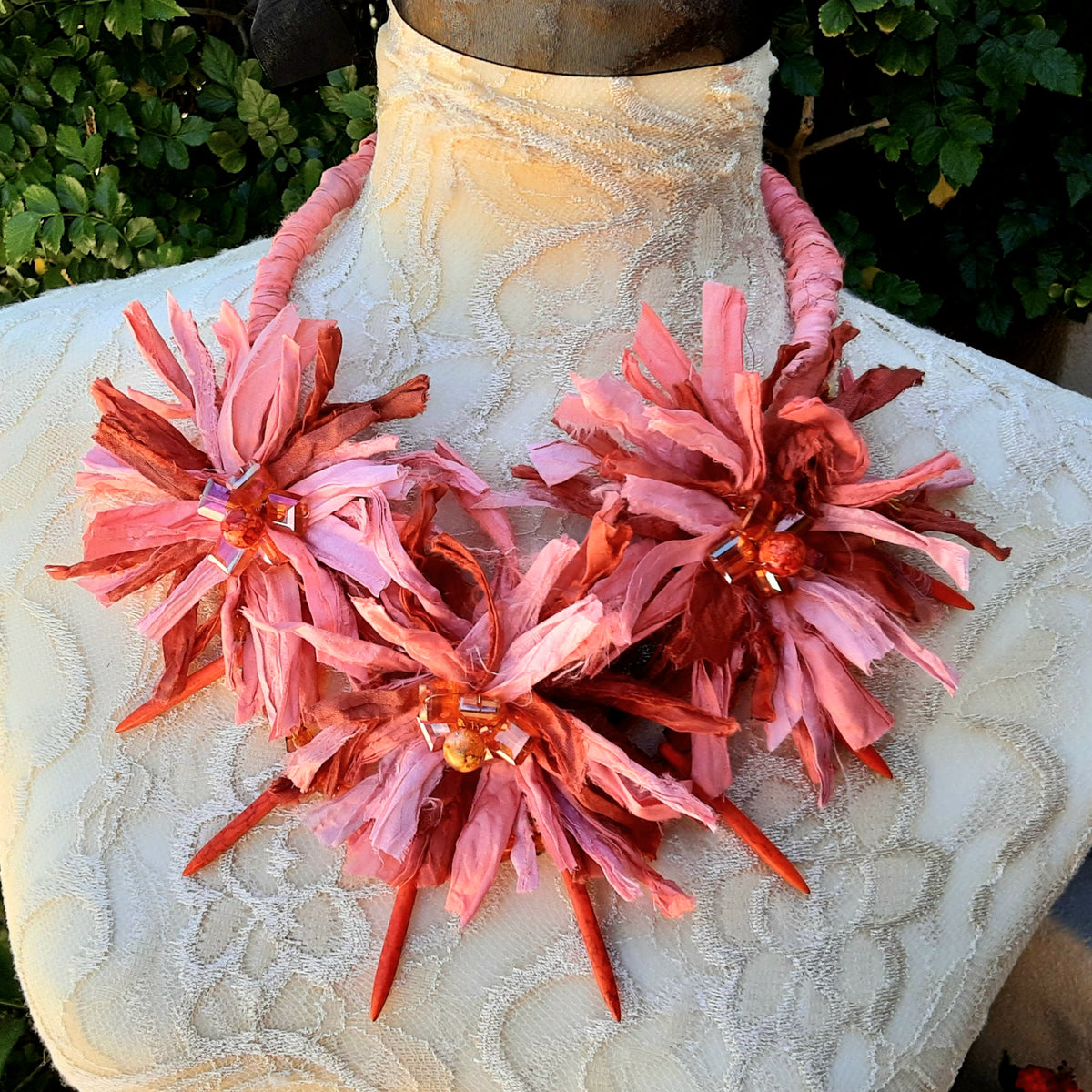 custom made recycled red colored sari silk ribbons made from sari