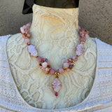 Rose Quartz Statement Necklace - Murano Glass Gift for Her - Perfect Mother of the Bride Jewelry
