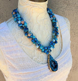Real Turquoise Gemstone Statement Necklace - Mother of the Bride Cluster Bib - Unique Chunky Gift for Her