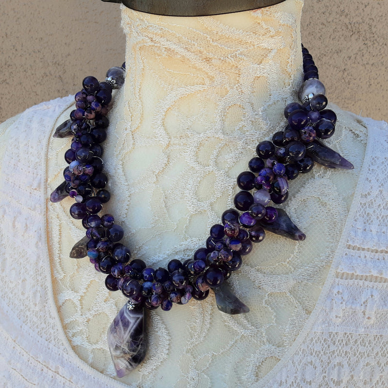 Amethyst Chunky Statement Necklace, Colorful Mother of the Bride Gemstone Collar, Gift for Her