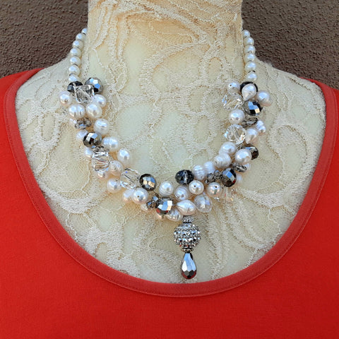 Freshwater Pearl Designer Inspired Statement Necklace - Unique Chunky Gift for Her