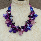  Violet Colorful Chunky Cluster Statement Necklace, Unique Gift for Her, Mother of the Bride Bib
