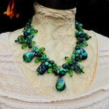 Colorful Green Chunky Cluster Statement Necklace, Unique Gift for Her, Mother of the Bride Bib