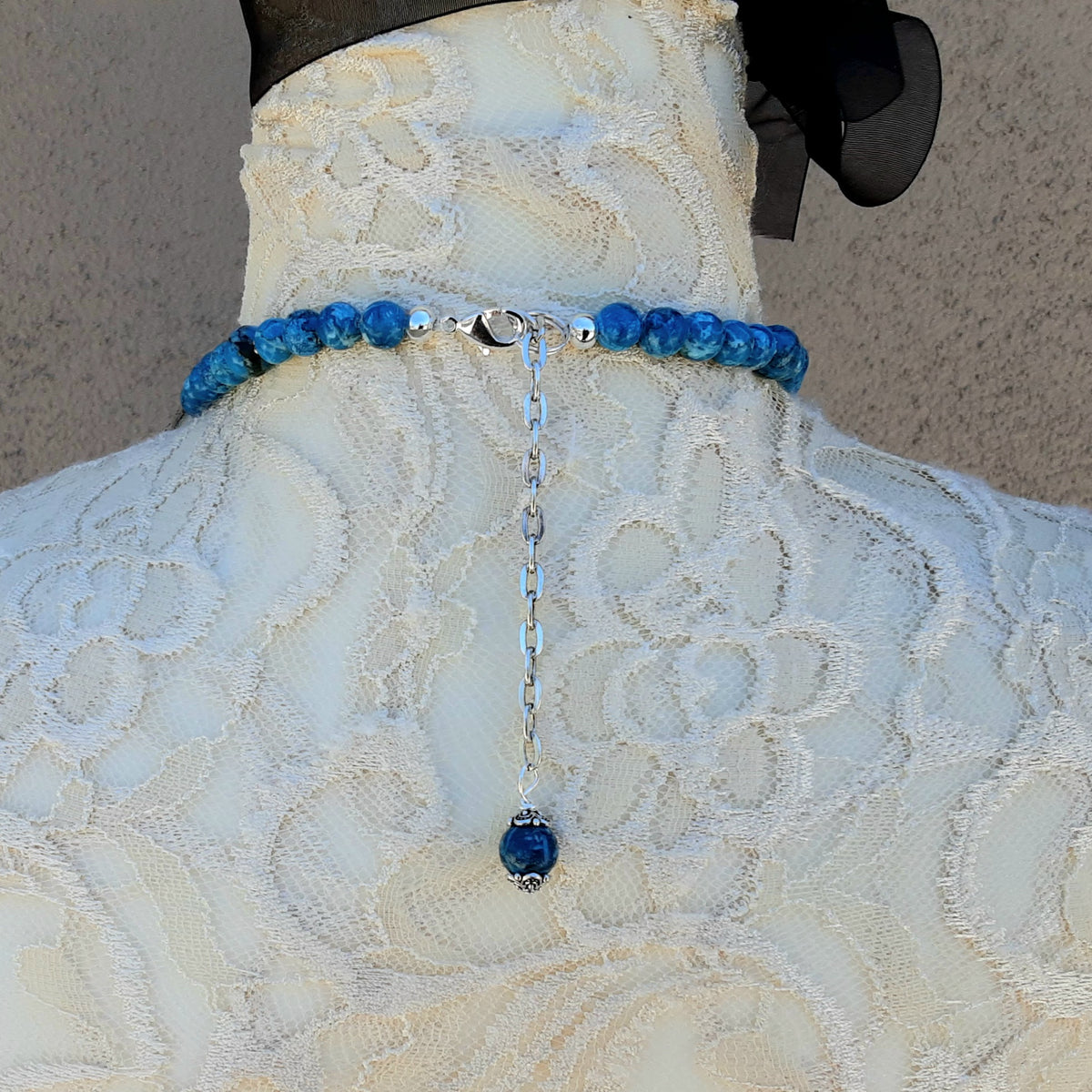 Turquoise Multi-Strand Statement Necklace, Unique Colored Collar, Gemstone Gift for Her