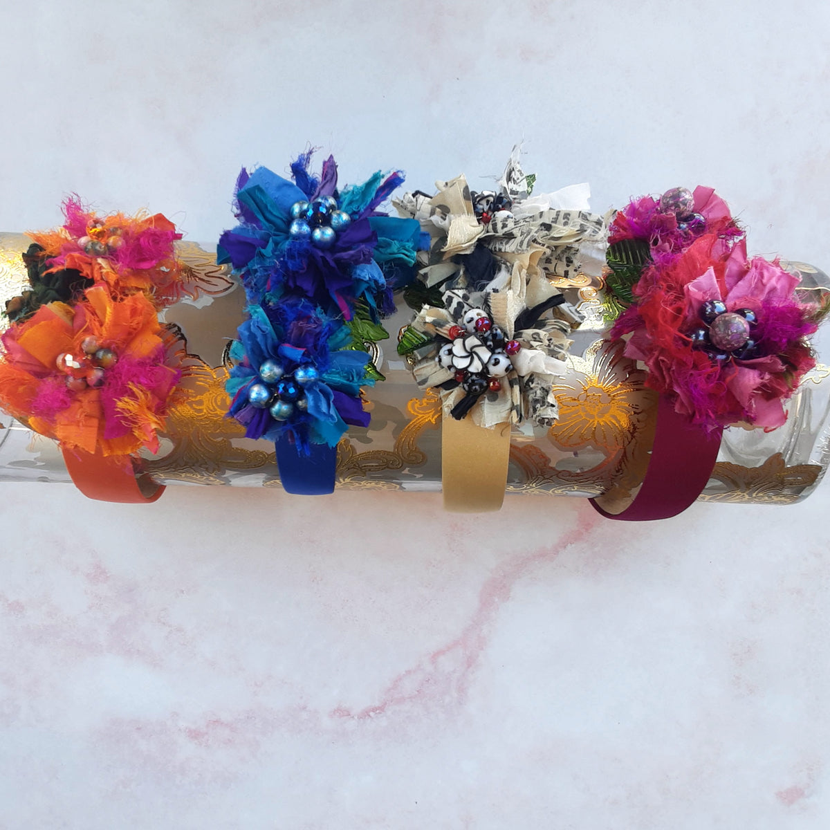 Flexible Silk Flower Headband - Colorful Floral Fascinator - Unique OOAK Gift for Her
