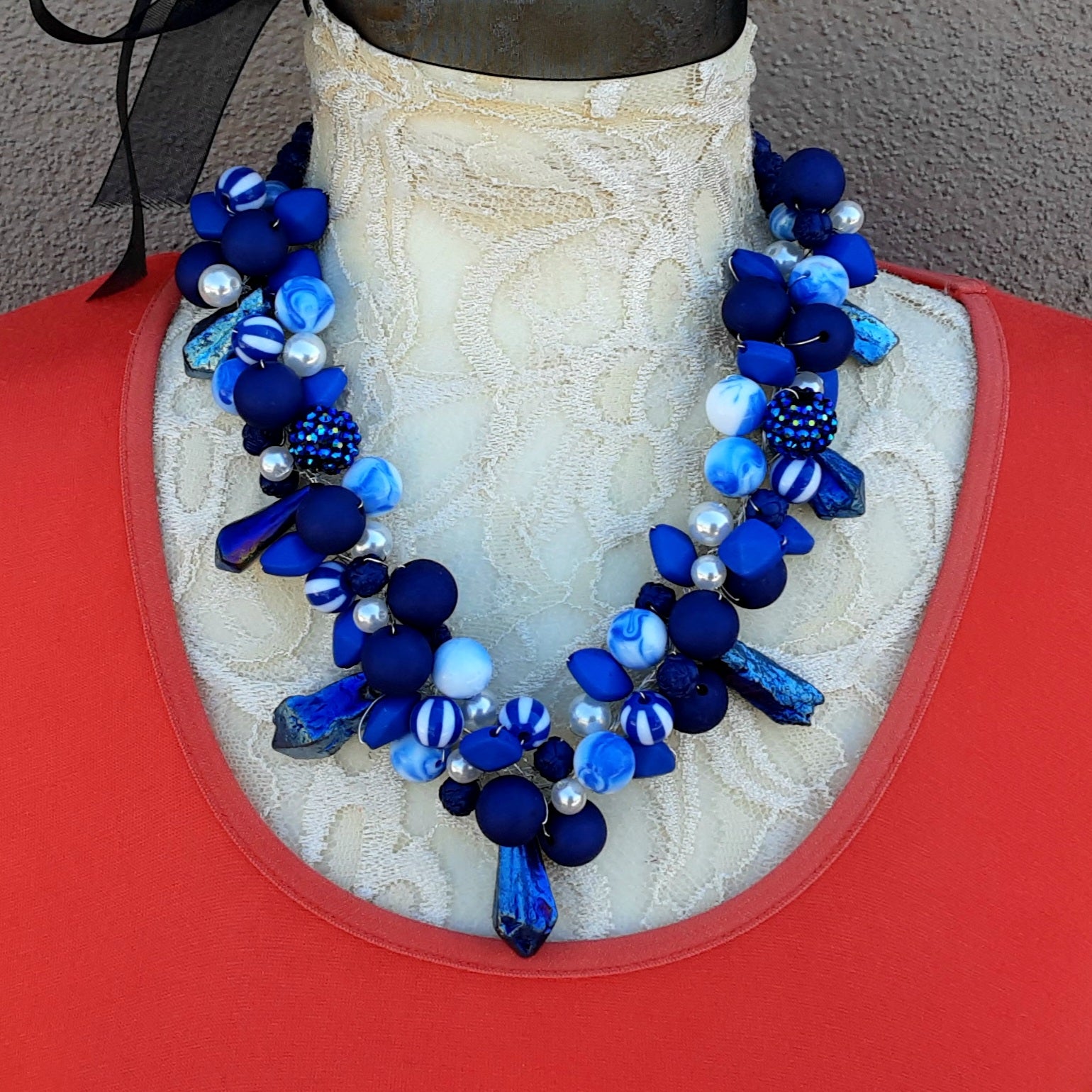 Fairtrade and Handmade Blue Indigo Collar Necklace in Recycled Textile  Beads – Cultural Elements