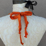 Orange Sari Ribbon Flower Statement Necklace - Unique Silk Fabric Lei Collar - Colorful Gift for Her