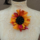 Silk Flower Brooch with Vintage Button - Large Sunflower Fabric Pin - Fiber Art Corsage