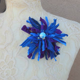 Blue with Purple Sari Silk Ribbon Flower Brooch - Large Fabric Floral Pin - Fiber Art Corsage