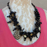 Black & Gold Vintage Statement Necklace, Bold Chunky Evening Necklace, Unique Gift for Her
