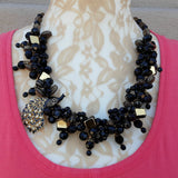 Black & Gold Vintage Statement Necklace, Bold Chunky Evening Necklace, Unique Gift for Her