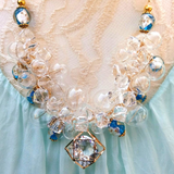 Clear Hand Blown Glass and Crystal Bridal Statement Necklace, Romantic OOAK Gift for Her
