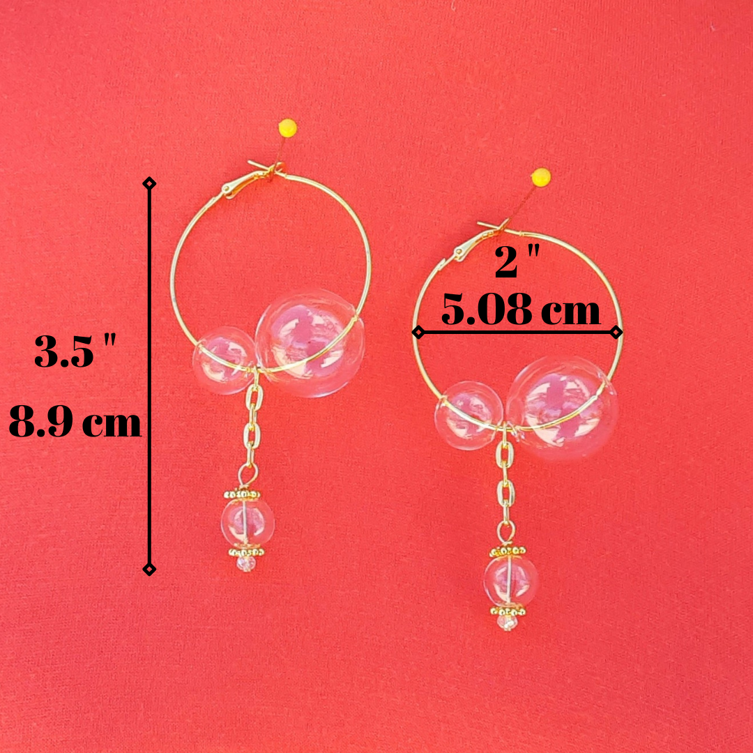 Hand Blown Glass Bubble Hoops in Gold or Silver Plated Statement Earrings - Bridesmaid Gift