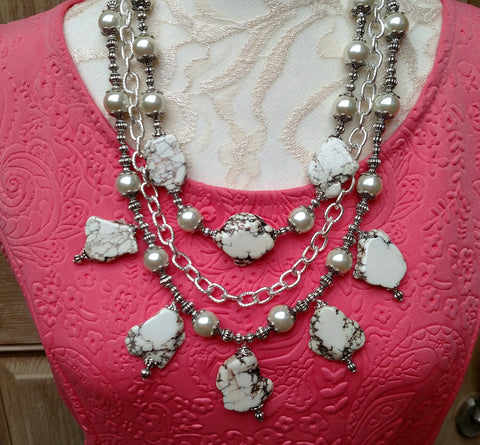 White Turquoise Boho Multi-Strand Statement Necklace with the Iris Apfel Wow Factor!