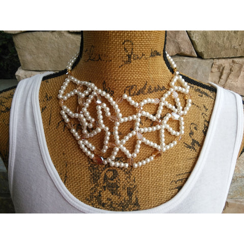 Pearl and Crystal Bridal, Handmade Statement Necklace