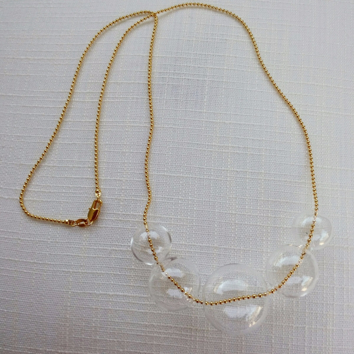 Hand Blown Glass Bubble Necklace, Glass Jewelry, Modern Jewelry, 18K Gold Plated Necklace, Clear Necklace