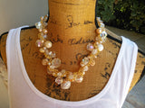 Crystal & Pearl Bridal Crocheted Artisan Statement Necklace, Unique Multi-Strand Collar