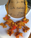 Recycled Sari Silk Ribbon Boho Statement Necklace, Gypsy Style Artisan Bib