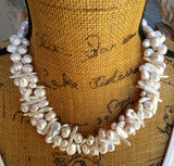Champagne Multi-strand Freshwater Pearl Necklace, Bridal Statement Necklace, OOAK Bib