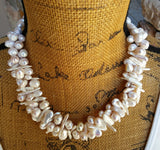 Multi-strand Freshwater Pearl Necklace, Bridal Cluster Statement Collar, OOAK Wire Wrapped Collar
