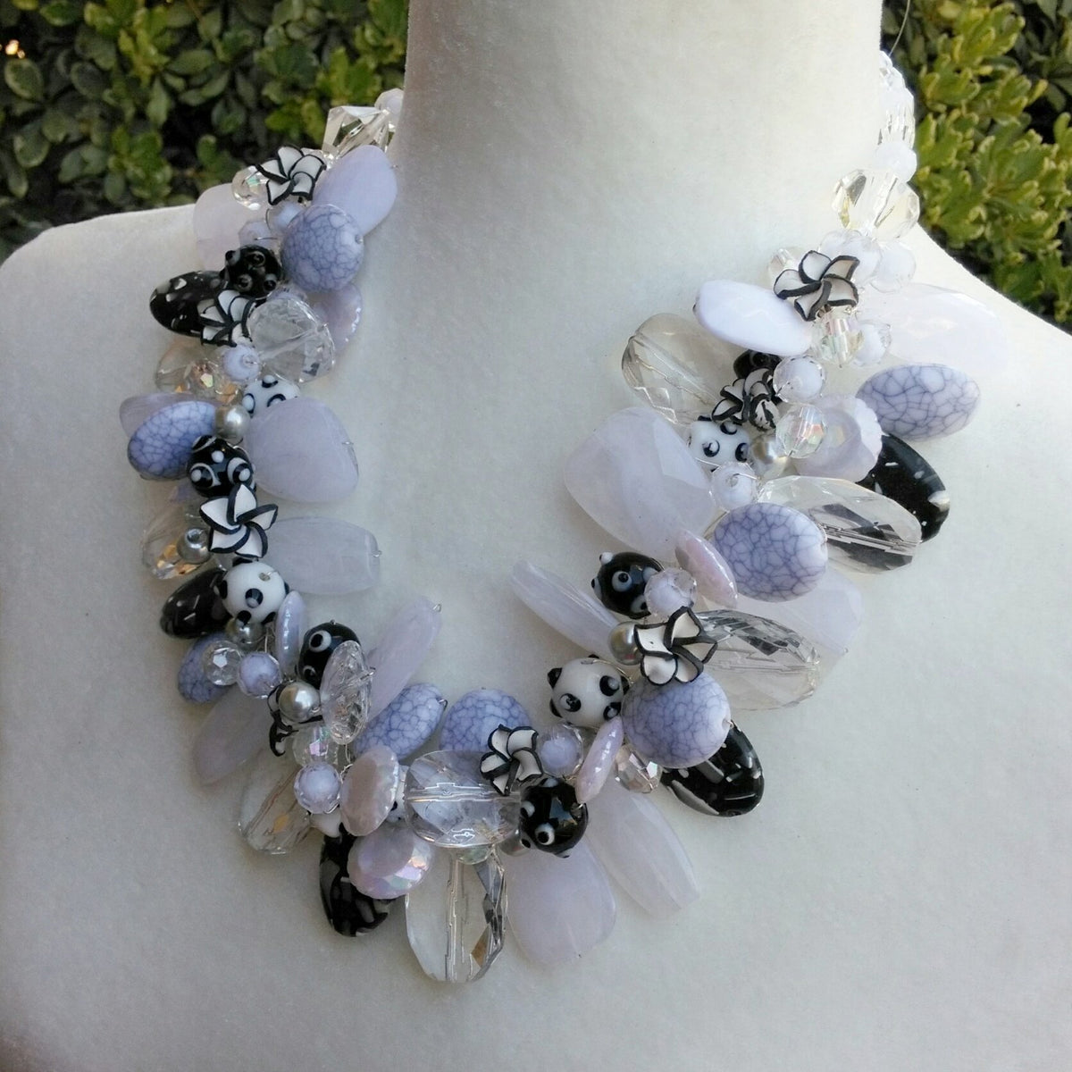 White & Black Chunky Statement Necklace, Unique OOAK Statement Collar, Great Gift for Her