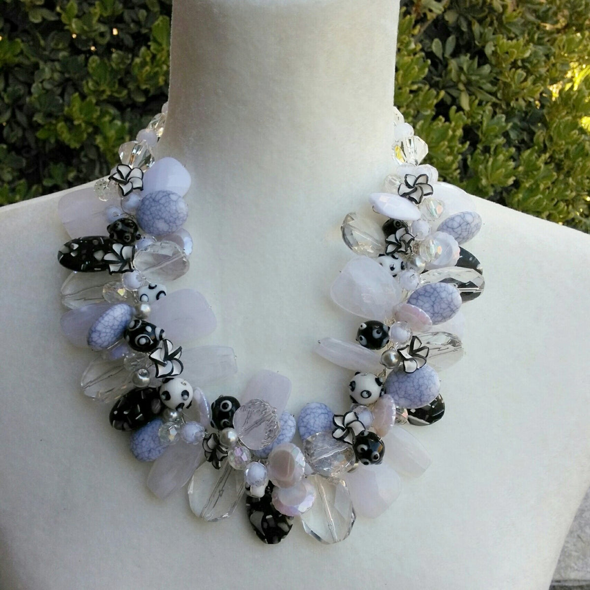 White & Black Chunky Statement Necklace, Unique OOAK Statement Collar, Great Gift for Her