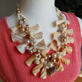 Pearl & Shell Beach Statement Necklace, Summer Chunky Fun Bib, Resort Wedding Collar