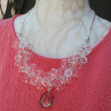 Hand Blown Clear Glass Bubble and Crystal Pendant Statement Necklace, Unique Gift for Her