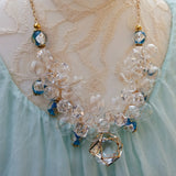 Clear Hand Blown Glass and Crystal Bridal Statement Necklace, Romantic OOAK Gift for Her